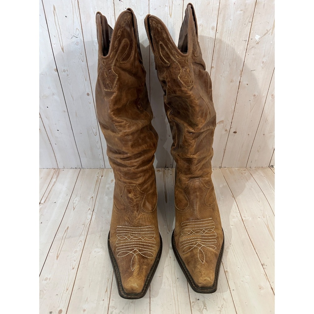 Steve Madden Women's Sz 10B Brown Leather Distressed Western Boots Scrunch Shaft - Picture 7 of 7